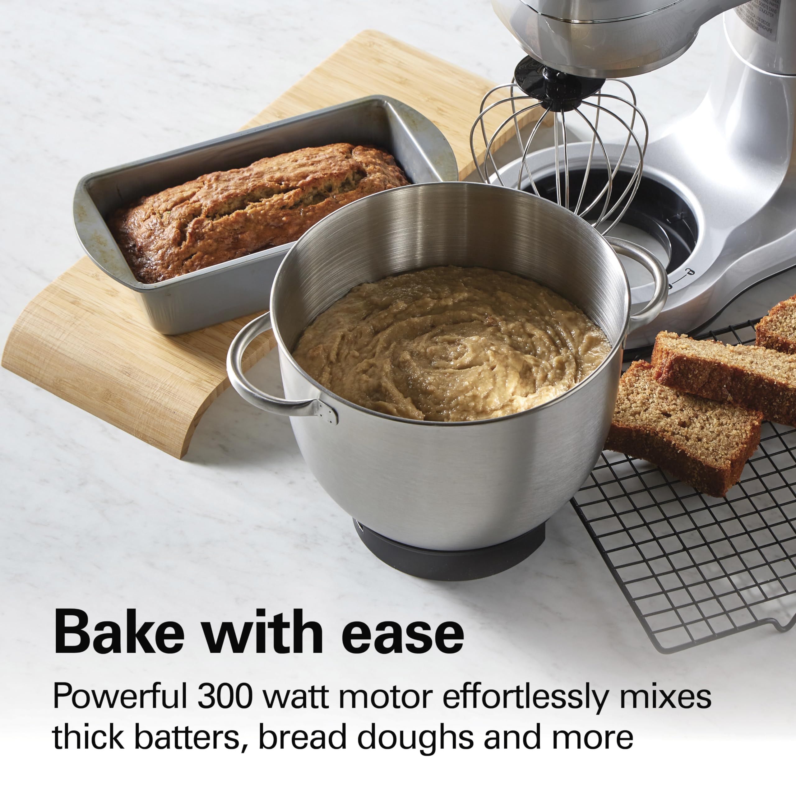 Hamilton Beach 4-Quart Electric Stand Mixer with Dough Hook, Flat Beater & Whisk - 7 Speed Settings & Splash Guard - Perfect for Baking Bread, Cakes & Cookies (Silver)