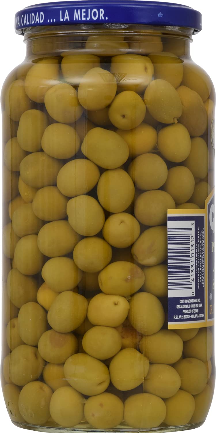 Goya Perdigon Manzanilla Spanish Olives - 20oz Jar | Authentic Spanish Stuffed Olives | Perfect for Tapas, Charcuterie Boards & Mediterranean Recipes