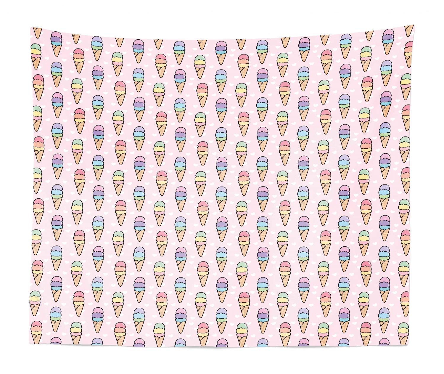 Ambesonne Summer Pink Tapestry King Size - Repeating Ice Cream Cone & Heart Pattern - 104