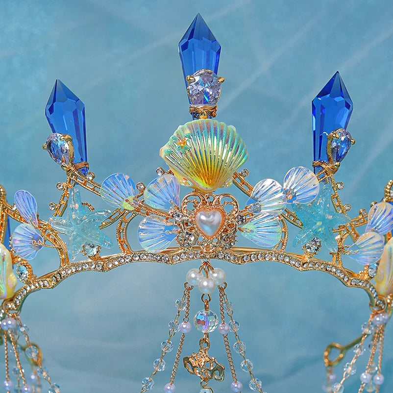 Blue Siren Seashell Diadem Headband - Elegant Beach Wedding Hair Accessory for Brides, Mermaids & Boho Fashion | Perfect for Beach Parties, Photo Shoots & Costume Events