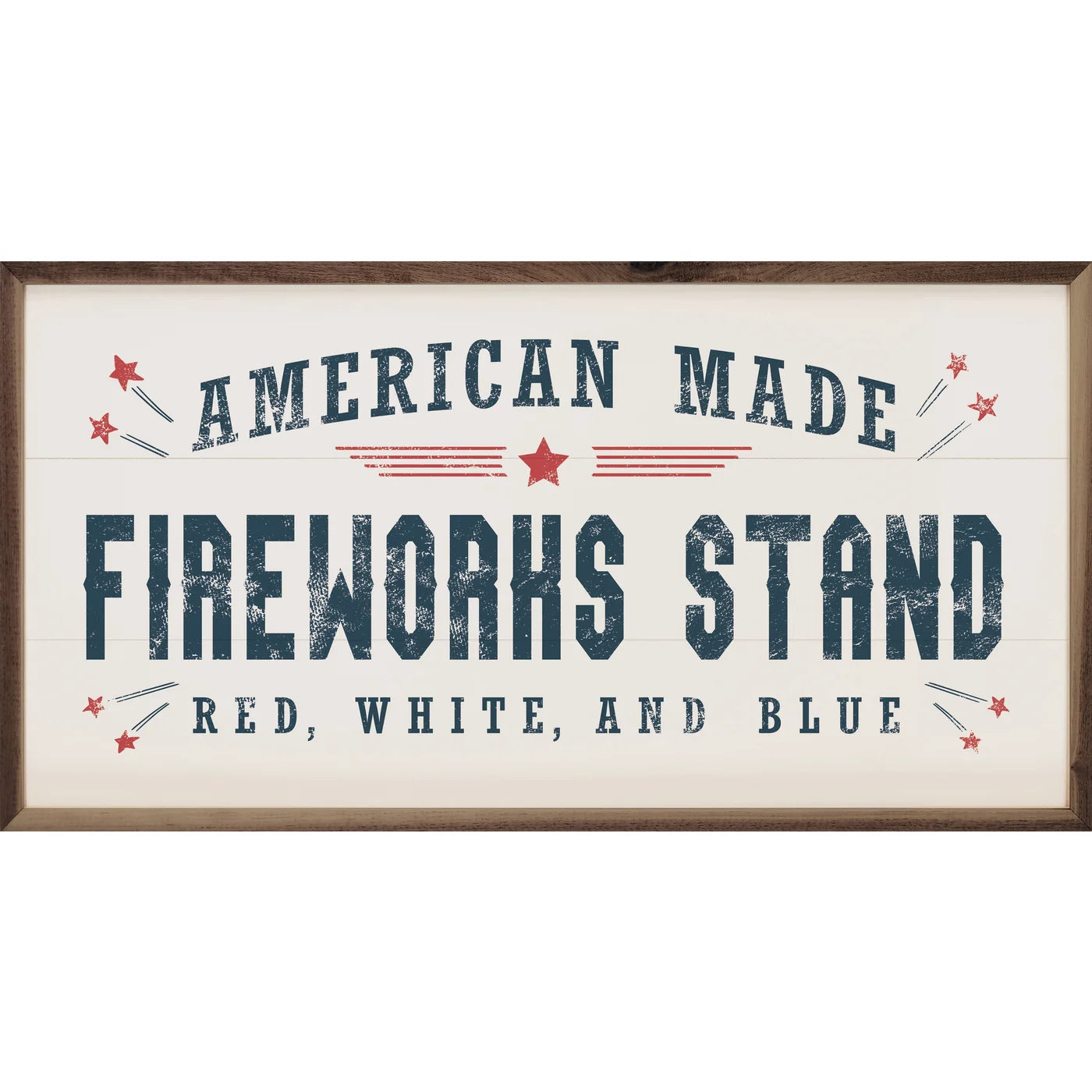 White Wood Framed Fireworks Stand Print - Vintage Style Wall Art for Home, Office & Cafe Decor