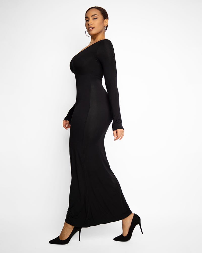 Slim Fit Shaping Maxi Dress for Women - Flattering Bodycon Long Dress with Side Pockets - Perfect for Weddings, Parties & Summer Vacations