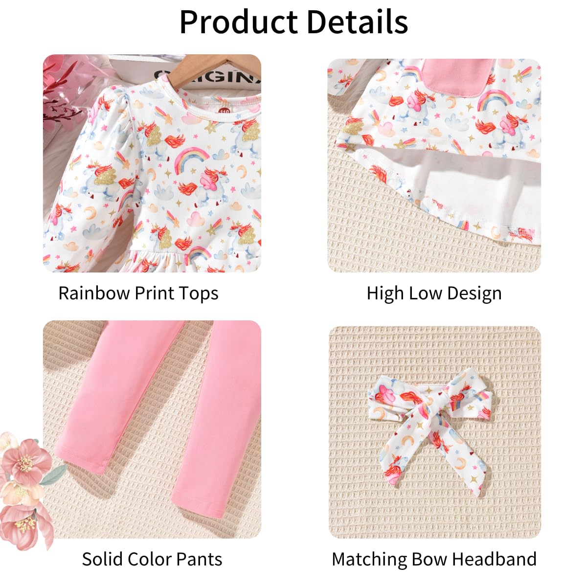 Toddler Girls Long Sleeve Hi-Lo Top & Pant Outfit Set - Fall Winter Clothes with Headband - Cute Playdate & Holiday Party Outfits