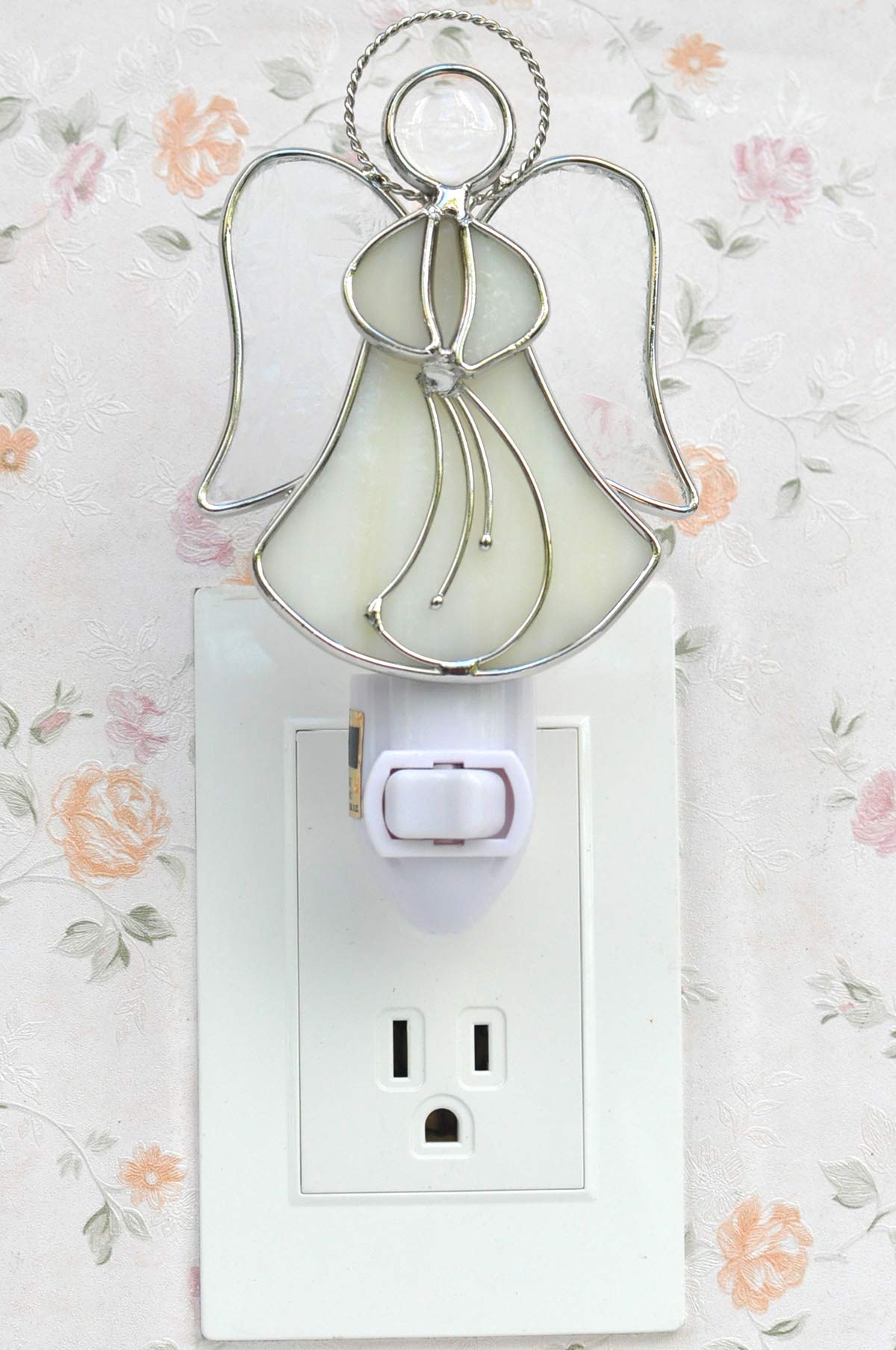 Stained Glass Angel Night Light - Plug-in Wall Nightlight for Hallway, Bedroom & Bathroom - Nature Inspired Home Decor - Perfect for Nursery, Kids Room & Gift Giving