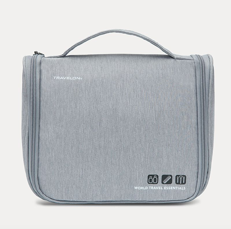Travelon World Travel Essentials Hanging Toiletry Kit - Water-Resistant Cosmetic Bag for Women & Men - Perfect for Airplane, Camping & Business Trips