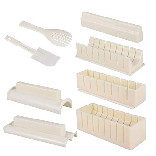 FRCOLOR DIY Sushi Making Kit - 10-Piece Plastic Sushi Roller Mold Set for Beginners | Easy to Use Home Kitchen Tool for Making Perfect Sushi Rolls, Onigiri & Hand Rolls | Great for Parties, Meal Prep & Family Cooking Activities