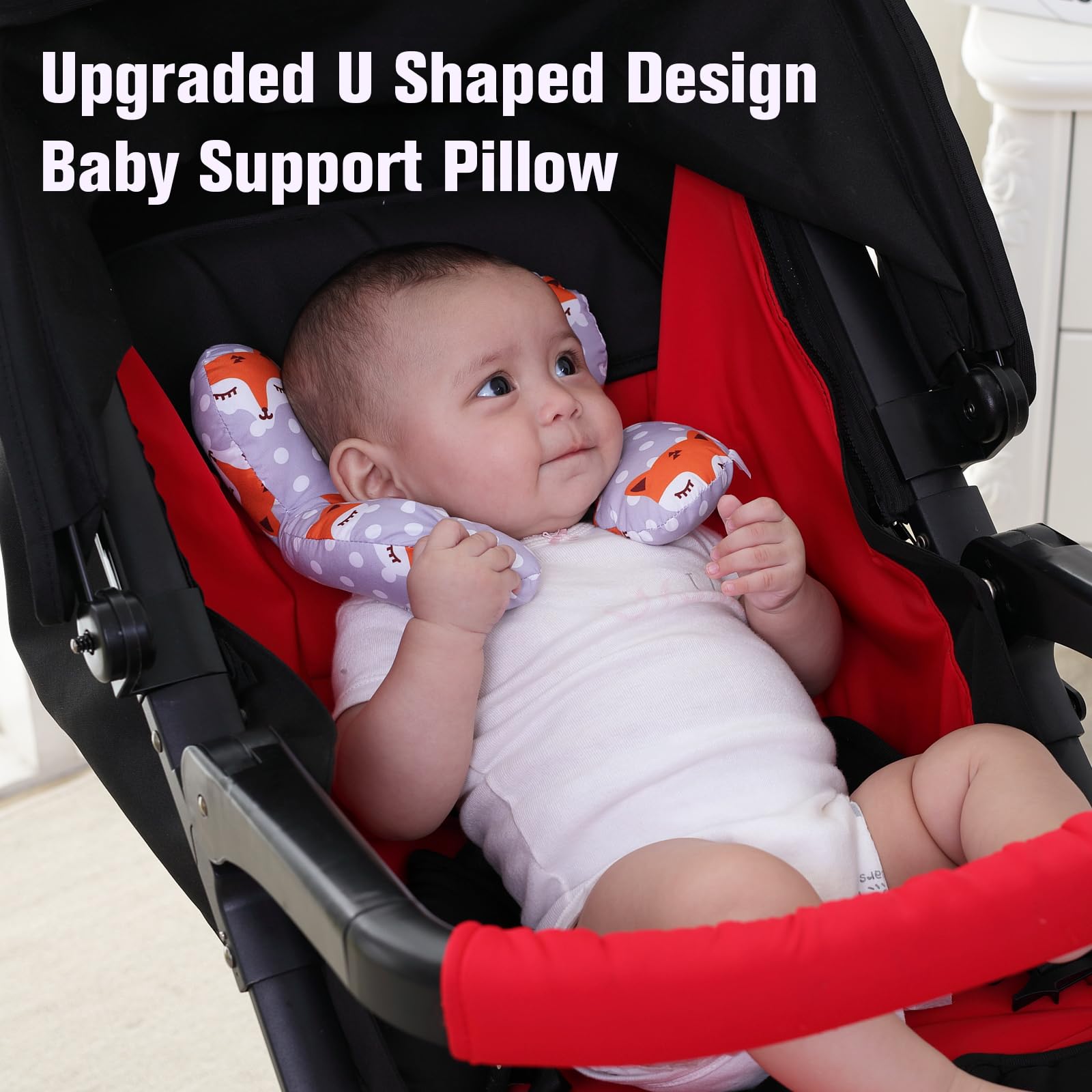 **KAKIBLIN Baby Travel Pillow - Upgraded Neck Support for Car Seat & Stroller, Soft Head & Neck Support for Toddlers, Comfortable for Airplane & Road Trips (Gray Fox) - Perfect for Long Journeys & Daily Commutes**