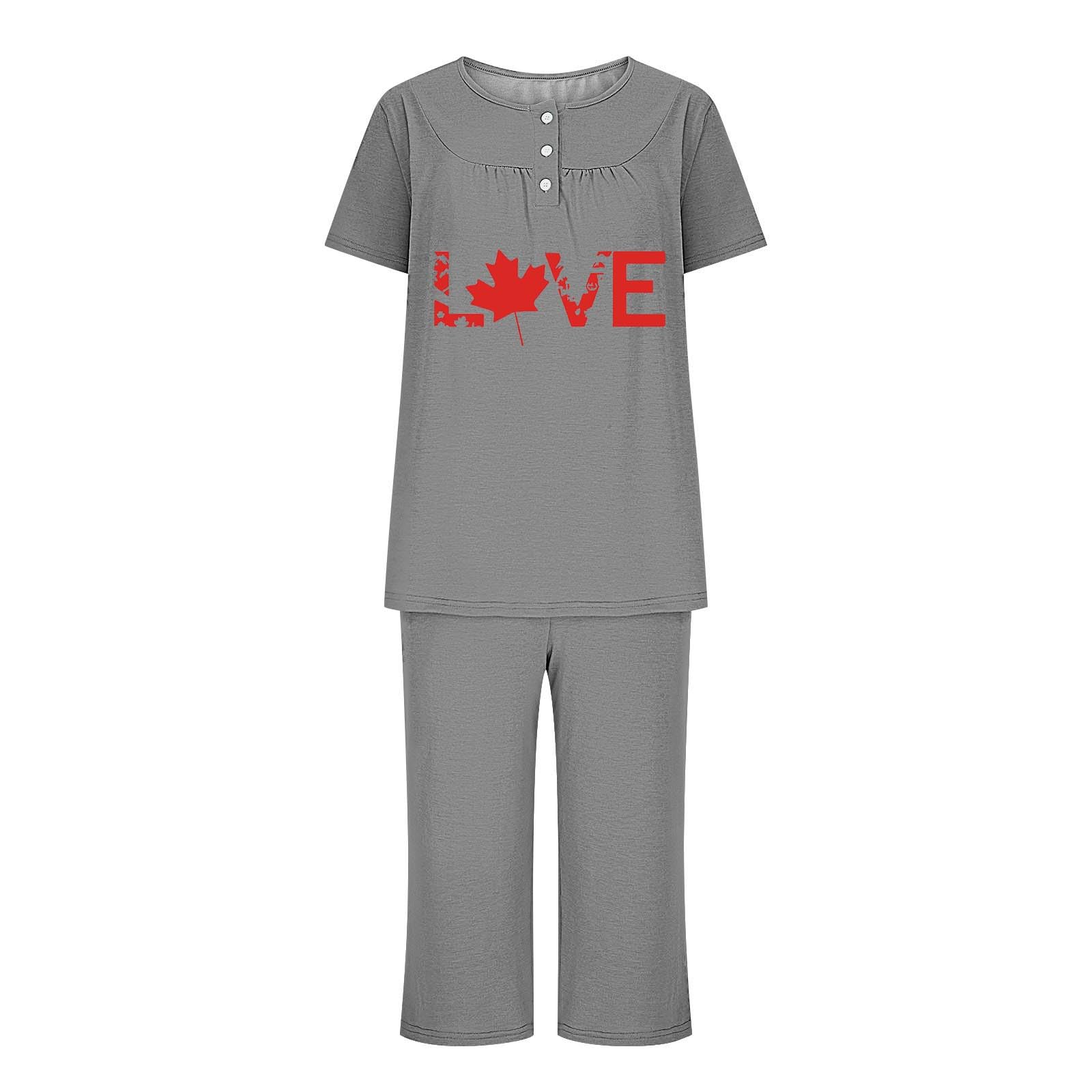 **Women's Fashion Pajama Set - Button Pleated Sleepwear Top with Capri Pants | Soft & Comfortable PJs for Lounge & Sleep | Prime Lightning Deals in Gray**    *(Ideal for Relaxing at Home, Lounging, or a Cozy Night's Sleep)*