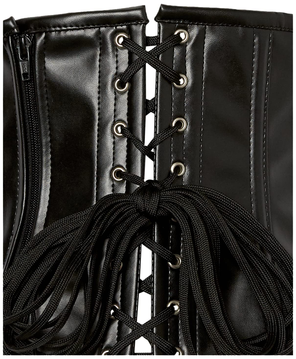 Lavish Black & Red Wet Look Faux Leather Under Bust Corset for Women - Daisy Lace-Up Corset Top for Burlesque, Cosplay, and Gothic Fashion