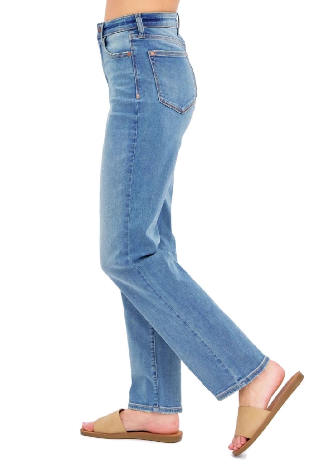 Judy Blue Women's High Waist Straight Leg Jeans - Stretch Denim Pants for Casual Wear & Everyday Comfort