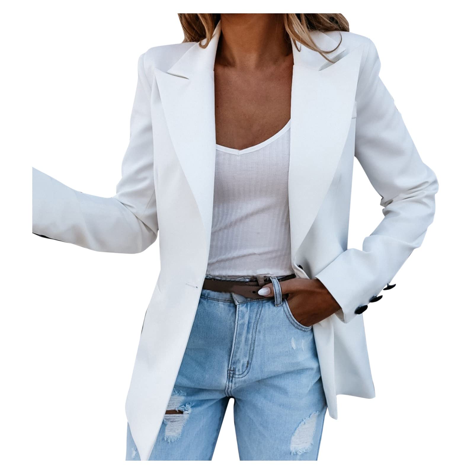 Women's Slim Blazer Jacket - Button Open Front Lapel Coat for Office & Casual Wear