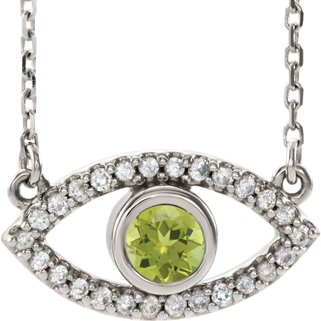 14K Gold .22ct Peridot & .26ctw Sapphire Evil Eye Necklace for Women - Protection Jewelry Gift for Birthday, Anniversary & Spiritual Healing