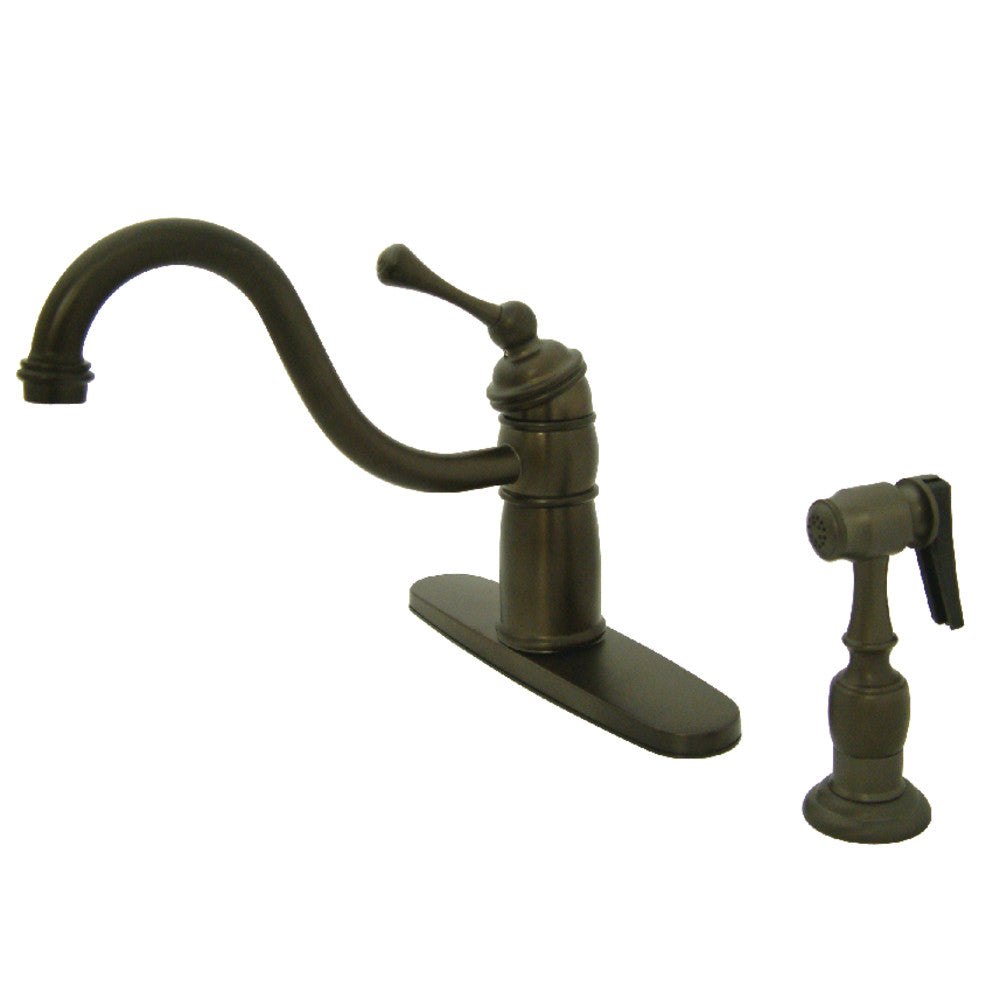 Kingston Brass KB1571BLBS Victorian Single Handle Kitchen Faucet with Pull Down Brass Sprayer - Perfect for Farmhouse, Traditional & Vintage Style Kitchens