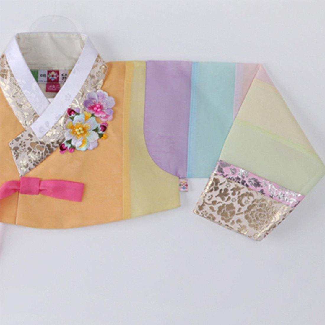 Korean Hanbok Traditional Dress for Baby Girls - Ivory Rainbow Top & Pink Skirt - Perfect for Lunar New Year, Korean Festivals & Cultural Events