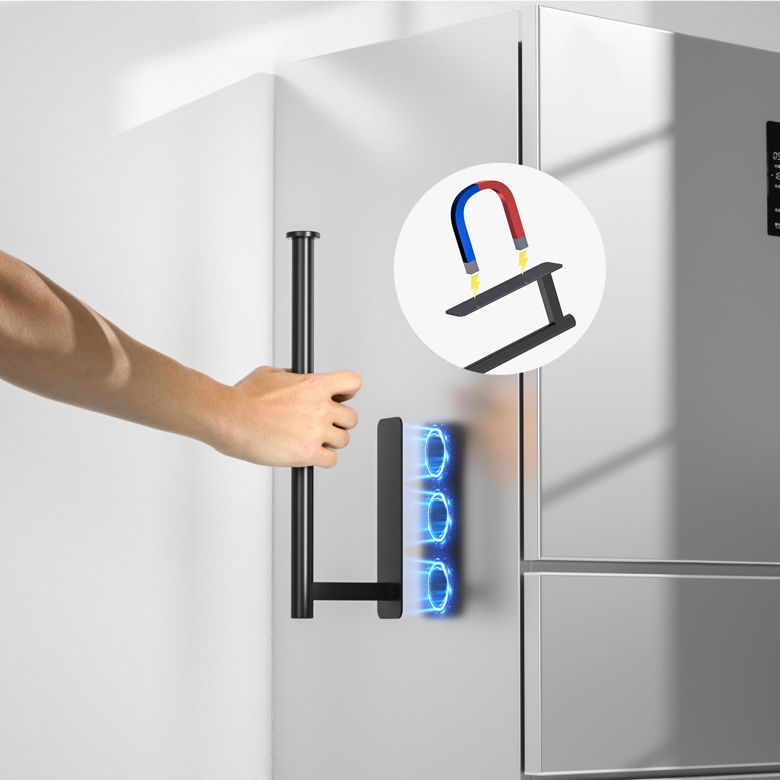 ASTOFLI Magnetic Towel Holder for Fridge & Wall - Black