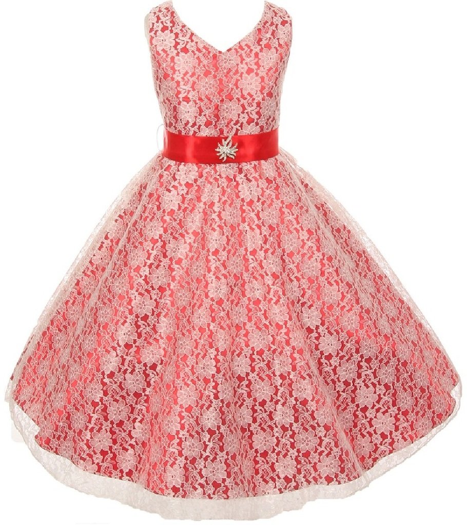 Little Girls Lace Overlay Satin Flower Brooch Dresses - Elegant Party, Wedding & Special Occasion Outfits for Toddlers