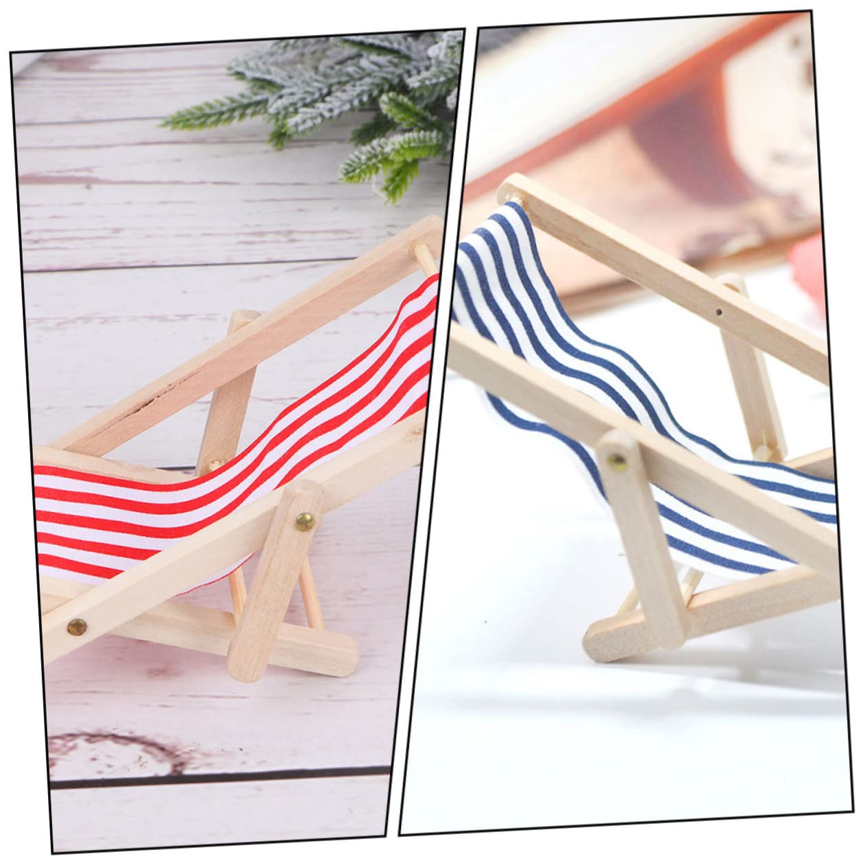 6-Piece Miniature Beach Chair Set - Dollhouse Sunbath Chairs, Fairy Garden Deck Chairs & Seaside Landscape Decor - Perfect for DIY Beach Layouts, Fairy Gardens, and Miniature Scenes - Foldable Wooden Furniture for Dolls and Miniatures