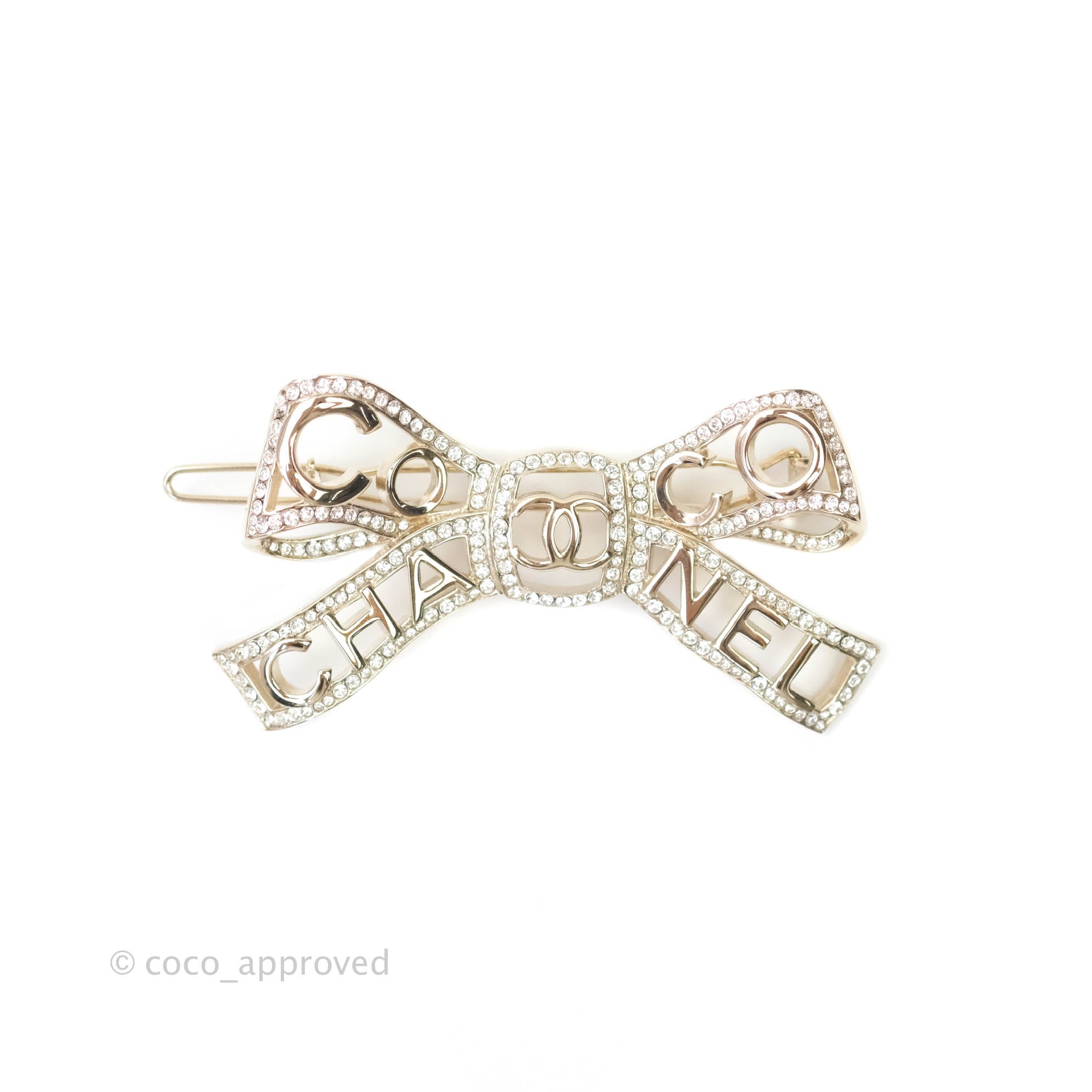 Chanel CC Crystal Bow Hair Clip Gold Tone 20B - Elegant Hair Accessory for Women, Perfect for Weddings, Parties & Special Occasions