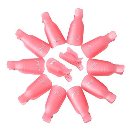 THR3E STROKES 10-Piece Plastic Acrylic Nail Art Soak Off Cap Clips - UV Gel Polish Remover Wraps for Manicure & Pedicure - Pink Nail Care Tools for Salon & Home Use