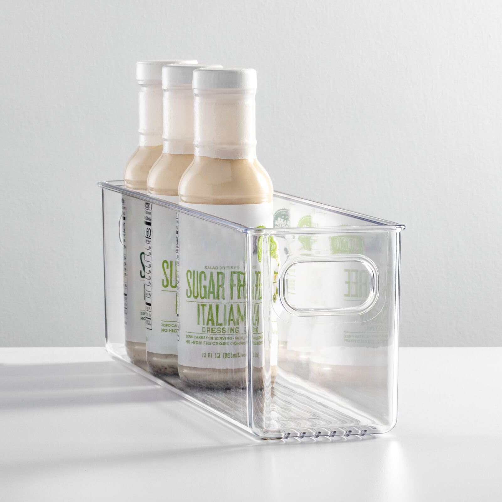 Plastic Kitchen Organizer Bin with Handles - 2 Pack for Pantry, Fridge & Cabinet Storage - Perfect for Canned Food & Snacks