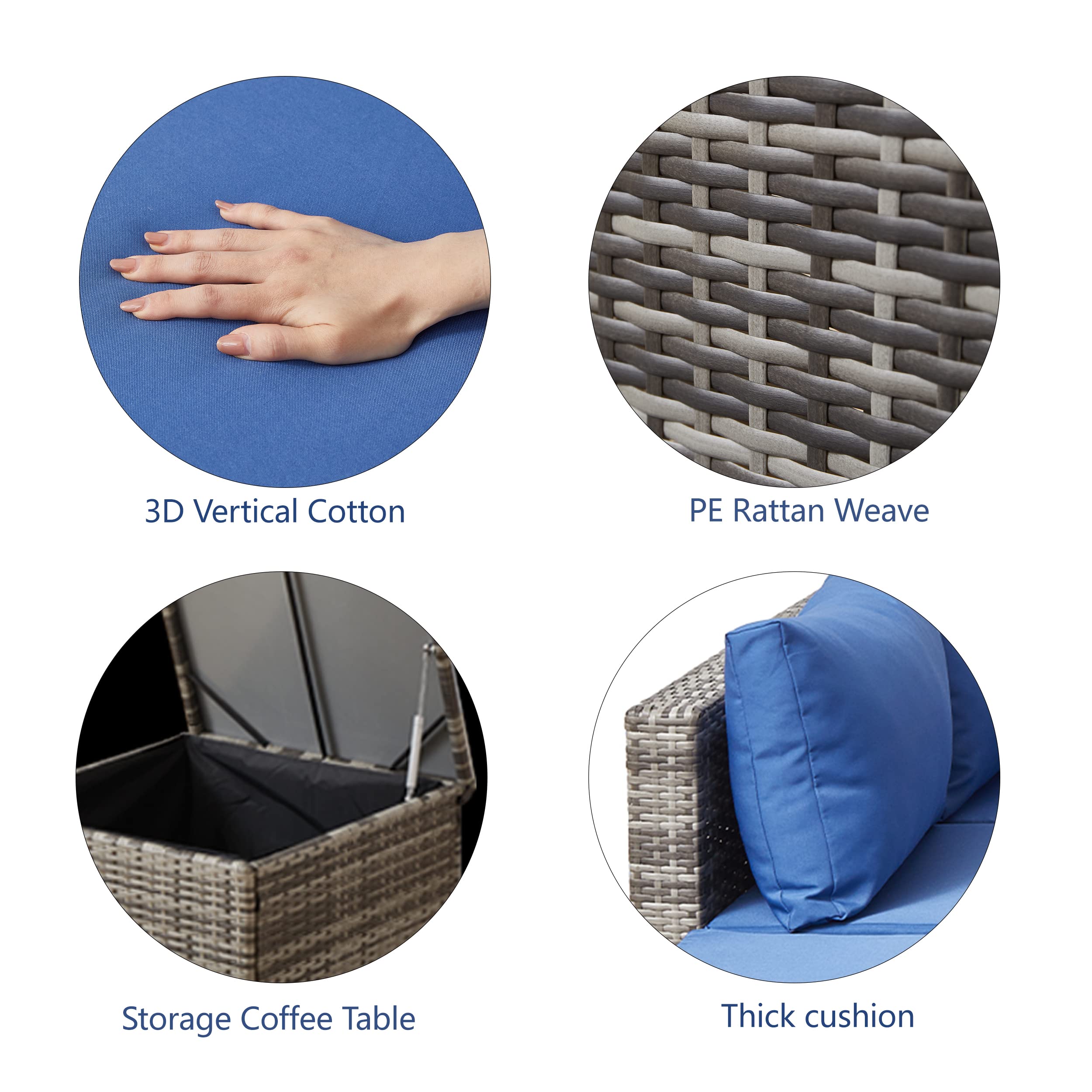 8-Piece All-Weather PE Rattan Outdoor Patio Sofa Set with Storage Table - Brown & Blue Wicker Sectional Couch for Garden, Poolside, and Backyard Relaxation