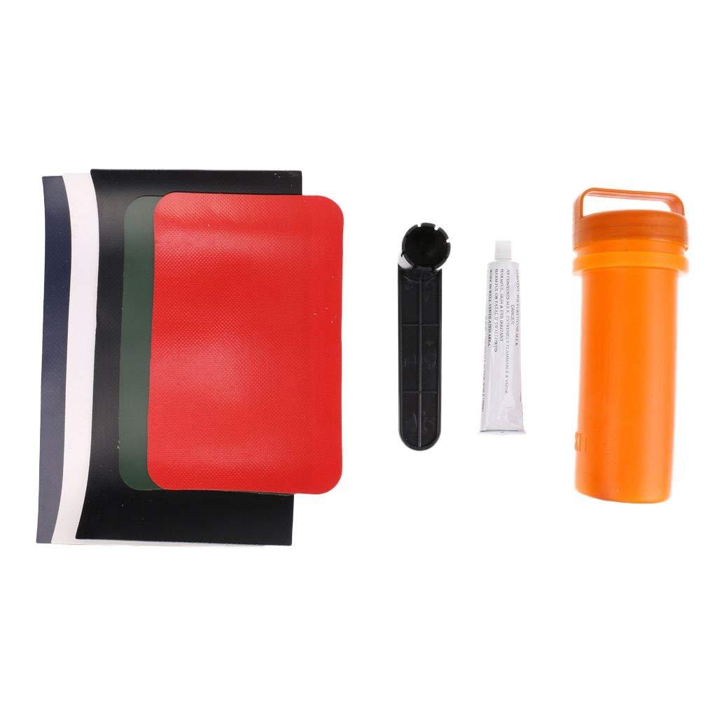 Qfauto 8-Piece Inflatable Boat & Kayak Repair Kit - Includes 5 PVC Patches, Glue Tube, Valve Wrench & Storage Bucket - Waterproof Repair for Inflatable Toys, Pool Floats & Water Sports Gear - Perfect for Camping, Boating & Beach Outings