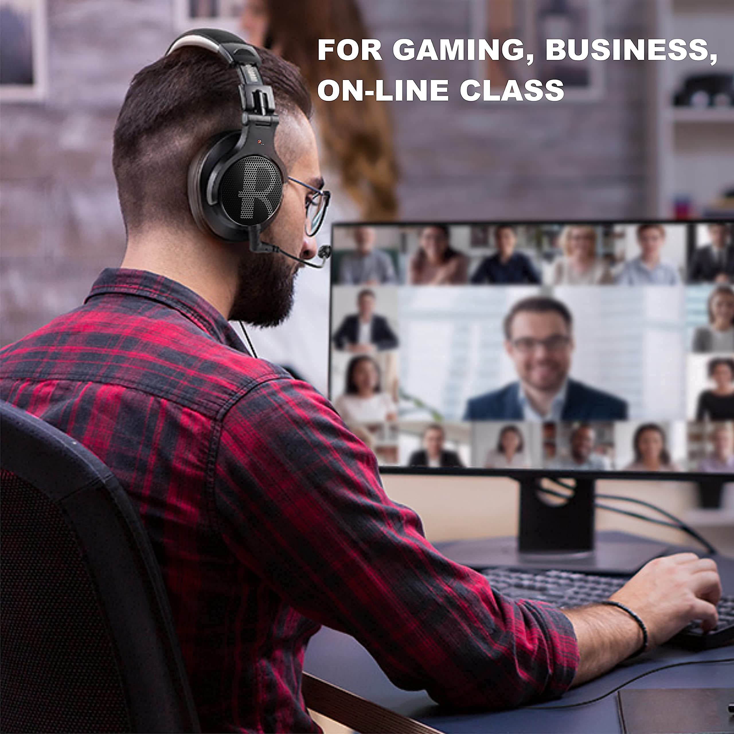 Prosonic DJ2KG Professional Wired Over-Ear Headphones with Boom Mic - Noise Cancelling Gaming Headset for PC, PS4, Xbox One | Perfect for Business Meetings, Skype, Zoom, Discord & Podcasting | Includes SharePort & Volume Control (Black) - Ideal for Remote Work, Online Classes & Multiplayer Gaming