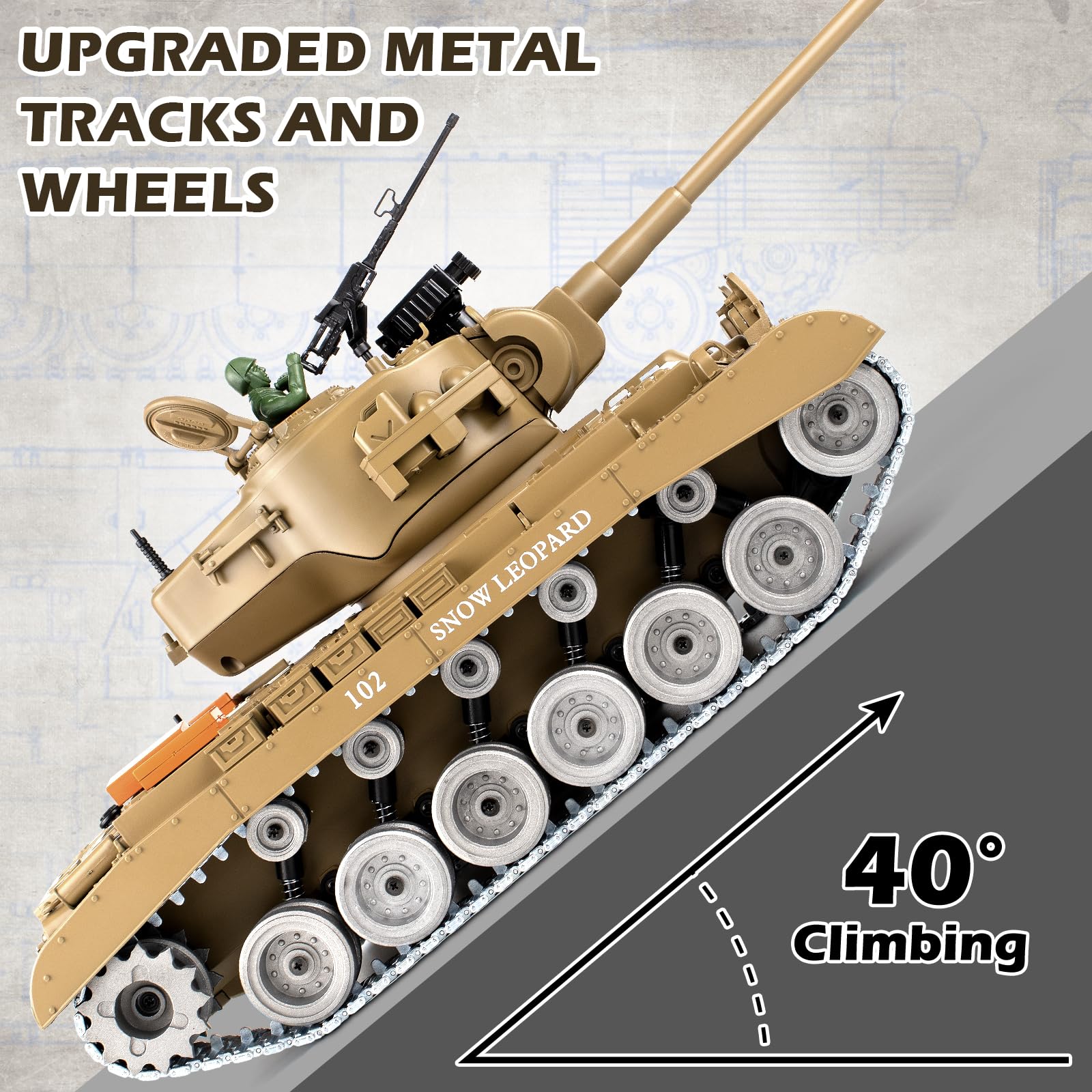 1:18 Scale US M26 Pershing RC Tank - 2.4Ghz Remote Control Military Toy with BB Shooting, Water Bombs, Smoke, Sound & Recoil Effects - Realistic Battle Tank for Adults & Kids | Outdoor Play, Collection Display, War Simulation