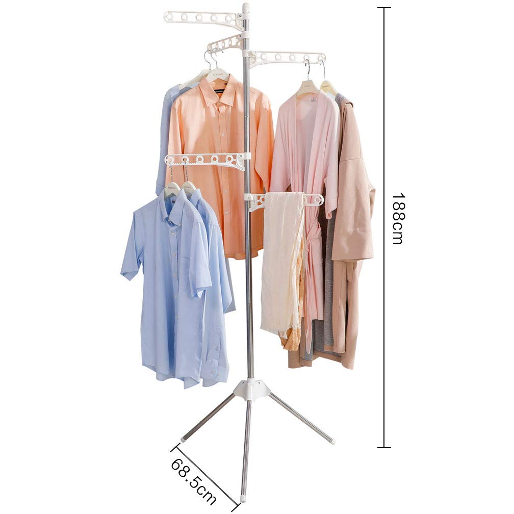 Foldable Clothes Drying Rack with 5 Adjustable Arms - Portable Collapsible Laundry Organizer for Indoor & Outdoor Use - Space Saving Garment Storage Shelf for Small Apartments, Balconies and Travel