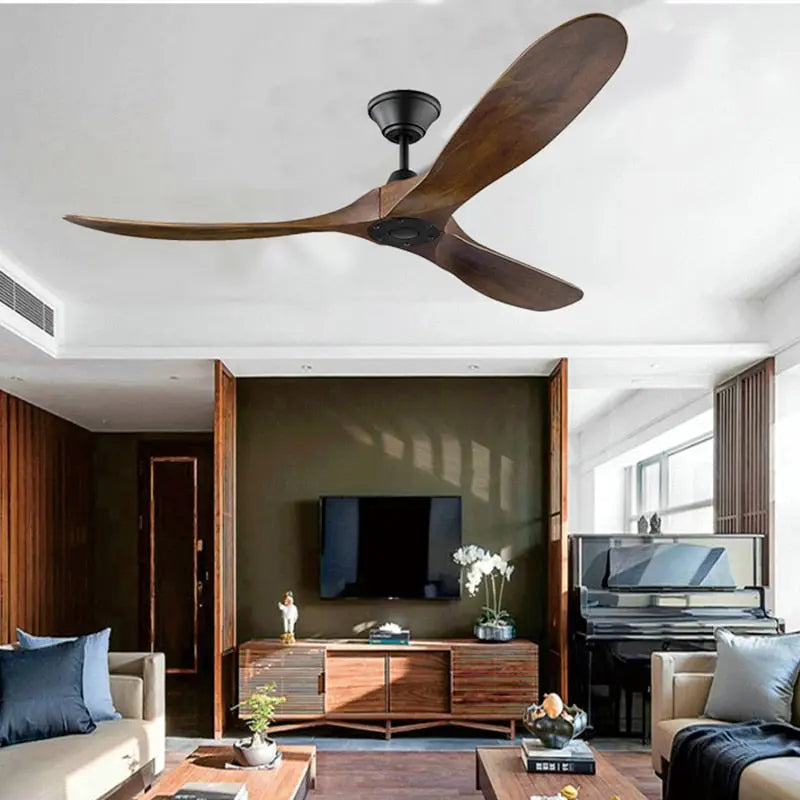 Modern Bamboo Ceiling Fan with Remote Control - Energy Efficient Indoor/Outdoor Ceiling Fan - Quiet Reversible Motor for Bedroom, Living Room, Patio - Tropical Style Home Decor