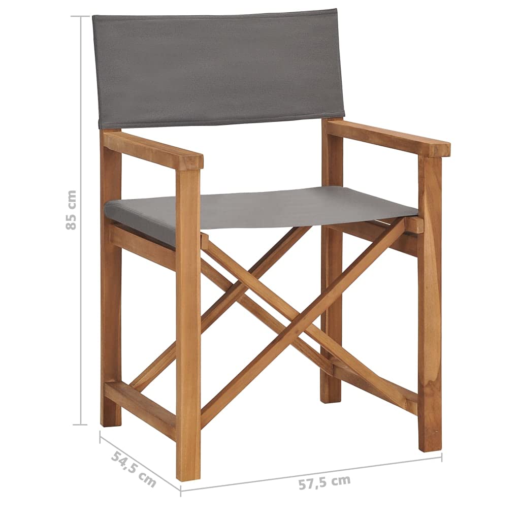 Solid Teak Wood Folding Director's Chair - Gray Outdoor Patio Furniture for Garden, Lawn, Deck, Terrace & Backyard | Perfect for Relaxing, Camping & Picnics