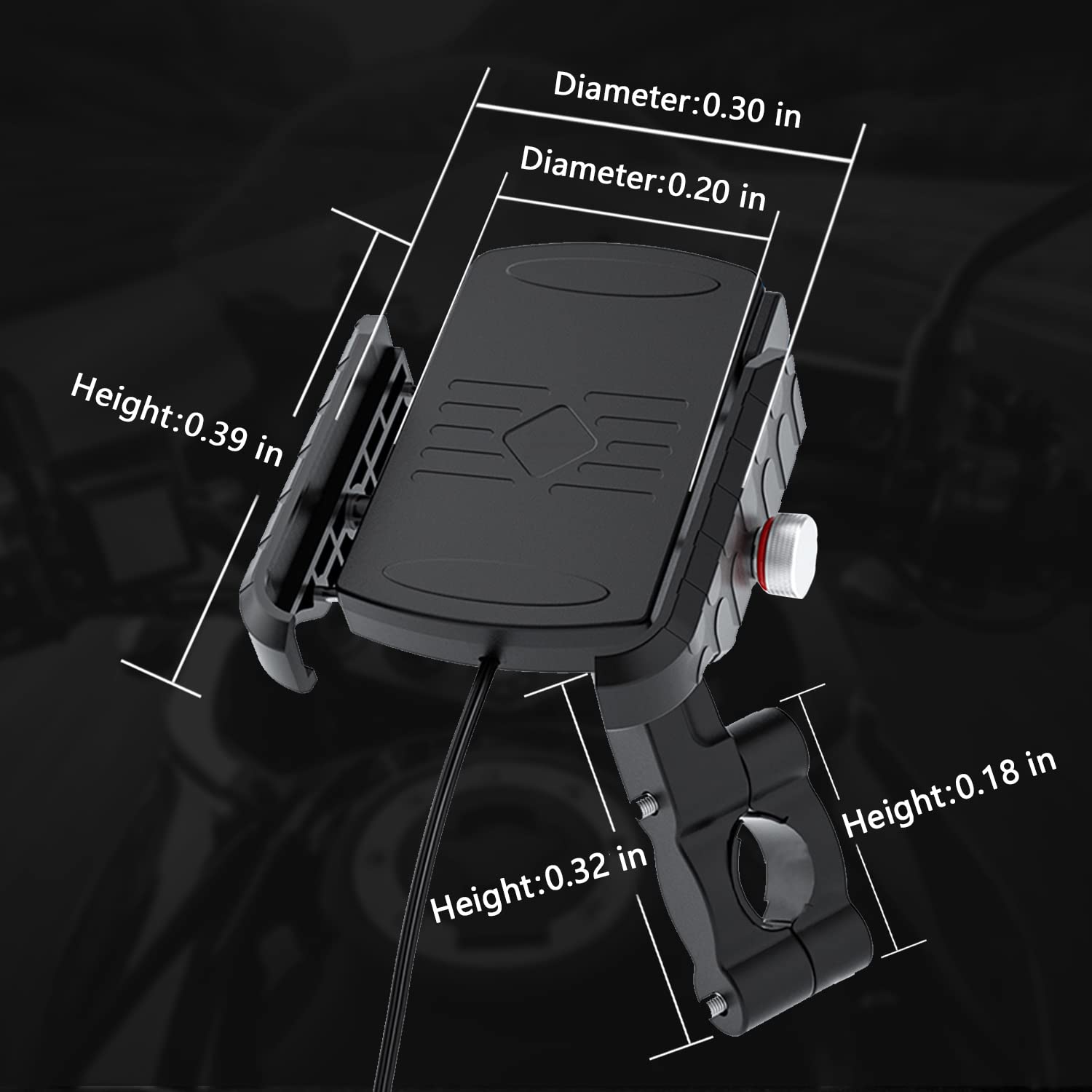BATIGE 15W Qi Wireless Charger Motorcycle Phone Mount - Waterproof Aluminum Base with USB 2.0 Port & On/Off Switch for 12V/24V Vehicles - Perfect for Harley, Honda, Yamaha & Adventure Riding