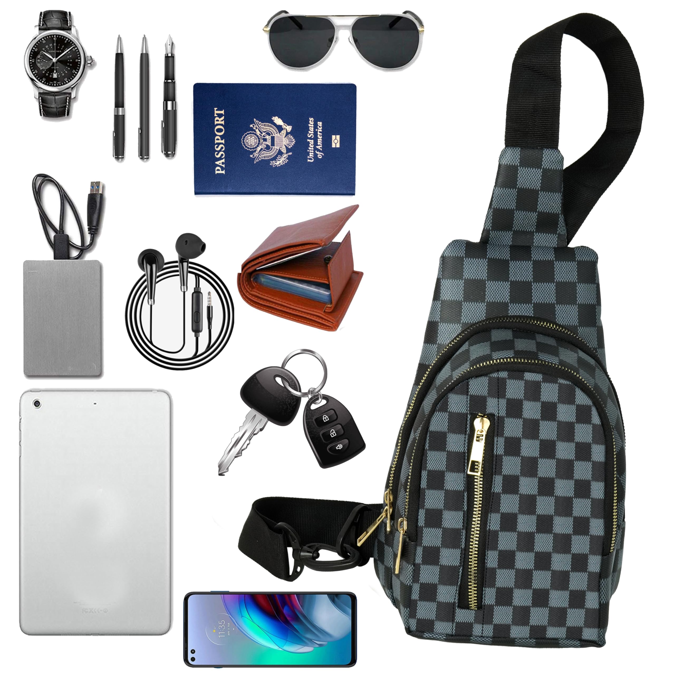 Storite Nylon Crossbody Bag for Men & Women - Lightweight Sling Shoulder Bag with Adjustable Strap (Black & Blue, 18 x 9 x 27 cm) - Perfect for Travel, Work, Shopping & Everyday Use
