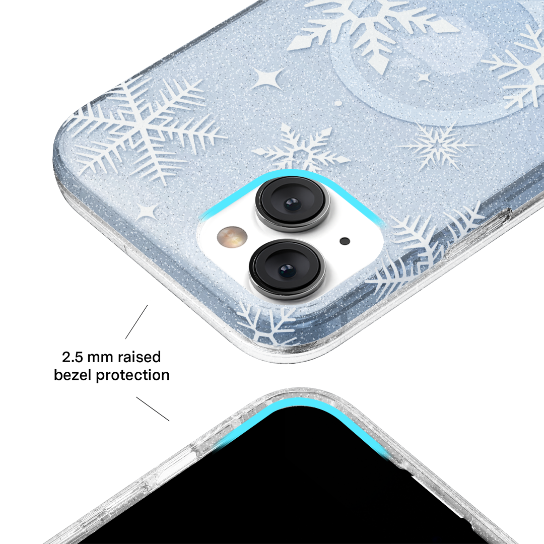 Snow Angel Glitter iPhone Case - Sparkly Protective Phone Cover for iPhone 13/14/15 - Perfect for Winter Holidays, Christmas Gifts & Festive Occasions