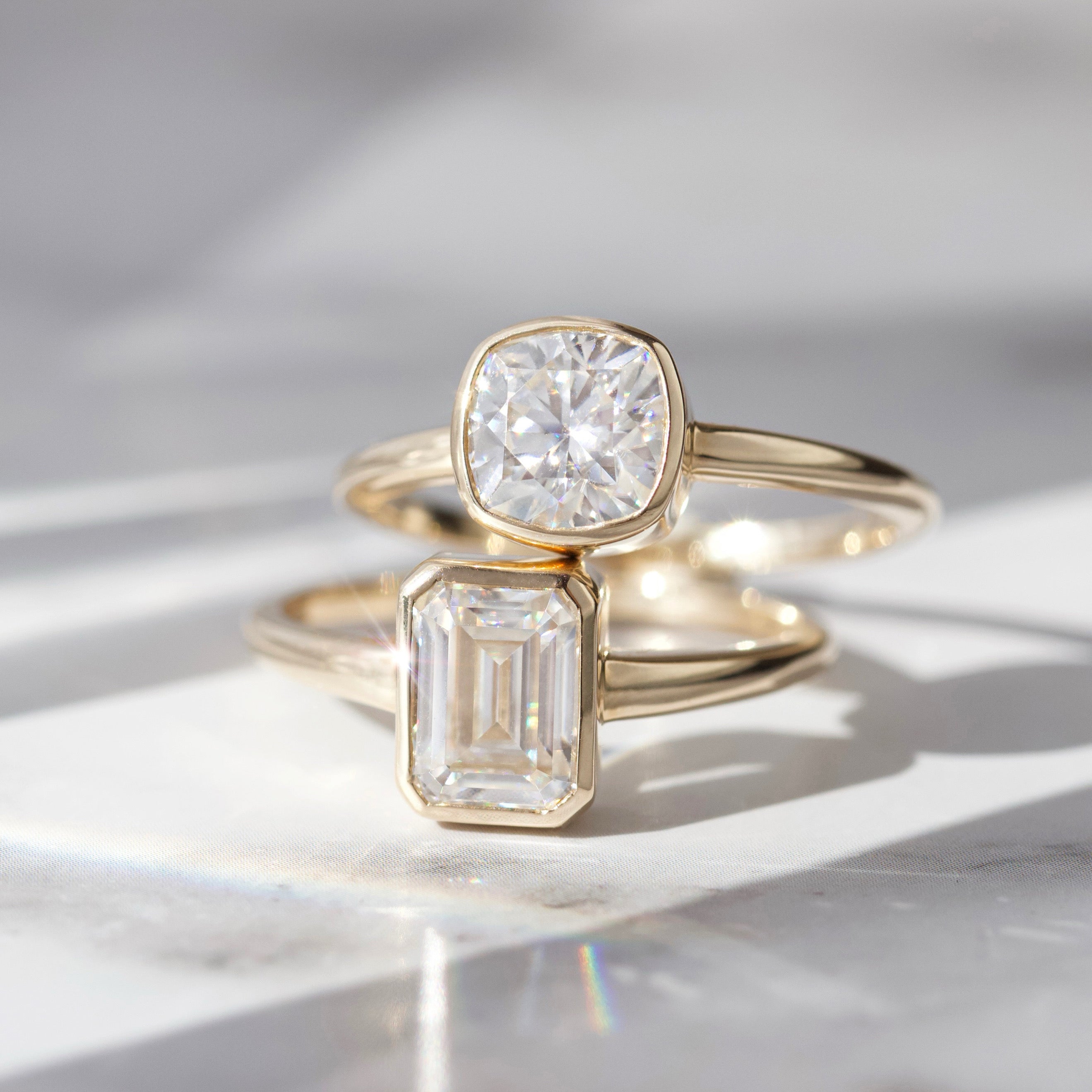 Moissanite Octagon Emerald Cut Bezel Set Ring for Women - Durable Wedding Engagement Promise Ring - Perfect for Anniversary, Proposal & Special Occasions