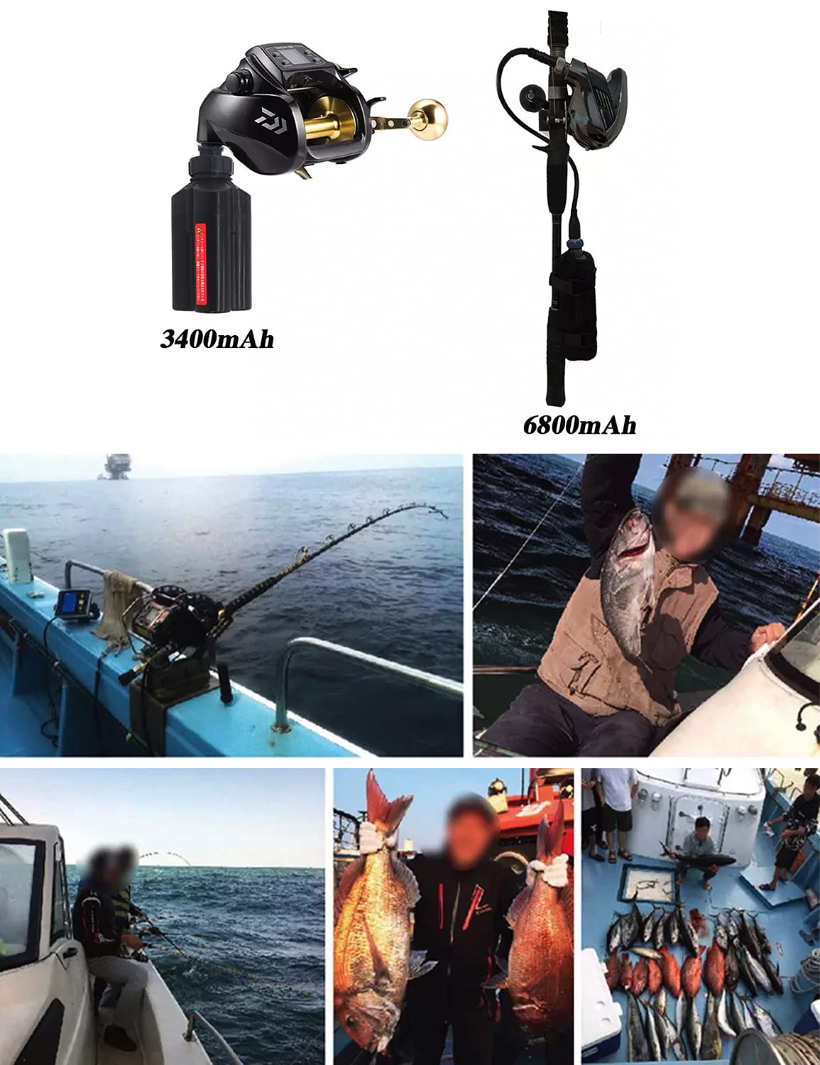 Electric Fishing Reel Battery for Daiwa SB150J-DH-L, SB200J-L, SB270MM, SB300MJ, Anacom 750, 4000 & 9000 - Compatible with LB150, SB150J, LB400 Sea Fishing Power Assist Reels - Fast Charger for Saltwater & Freshwater Fishing
