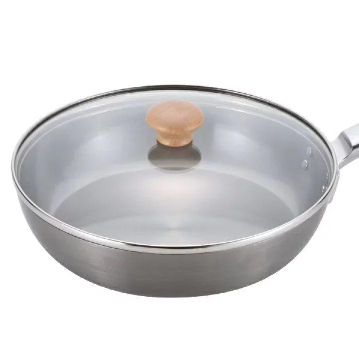 Premium Chitose 24cm Induction-Compatible Nonstick Frying Pan with Tempered Glass Lid - Perfect for Sautéing, Stir-Frying & Healthy Cooking on Induction Cooktops