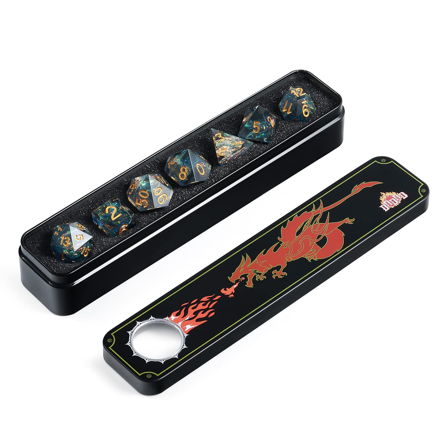 Premium Handmade Dungeons and Dragons Dice Set - 7-Piece Sharp Edge Polyhedral Dice with Gold Numbers & Gift Case for DND RPG Games (Dark Cyan) - Perfect for Tabletop Gaming, D&D Campaigns and Collector Displays