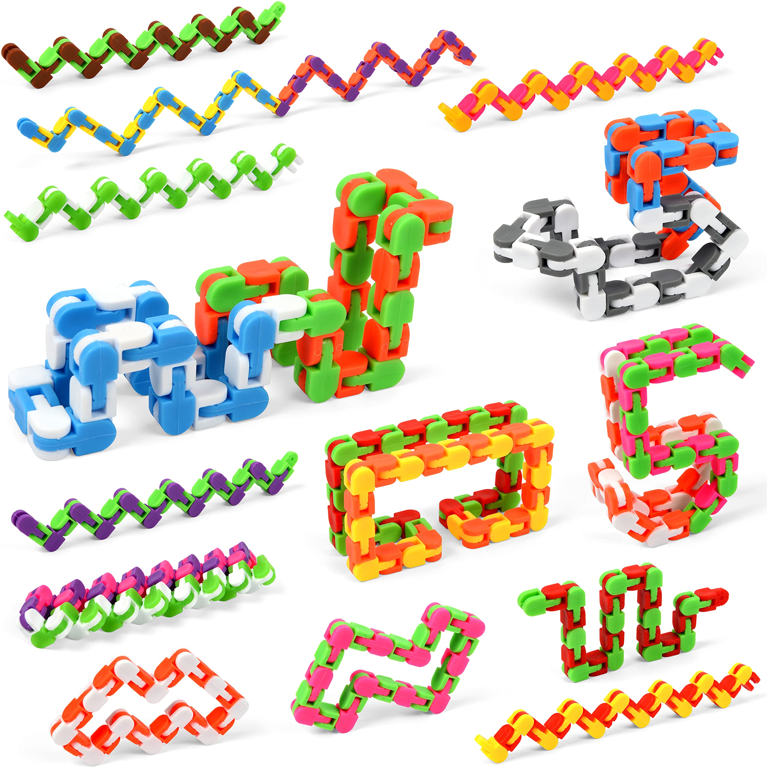 68 Pack 24 Links Wacky Tracks Snap and Click Fidget Toys - Sensory Stress Relief Toys for Kids & Adults, Plastic Chain Snake Puzzle for Anxiety Relief, Birthday Party Favors - Perfect for Classrooms, Travel & Office Focus