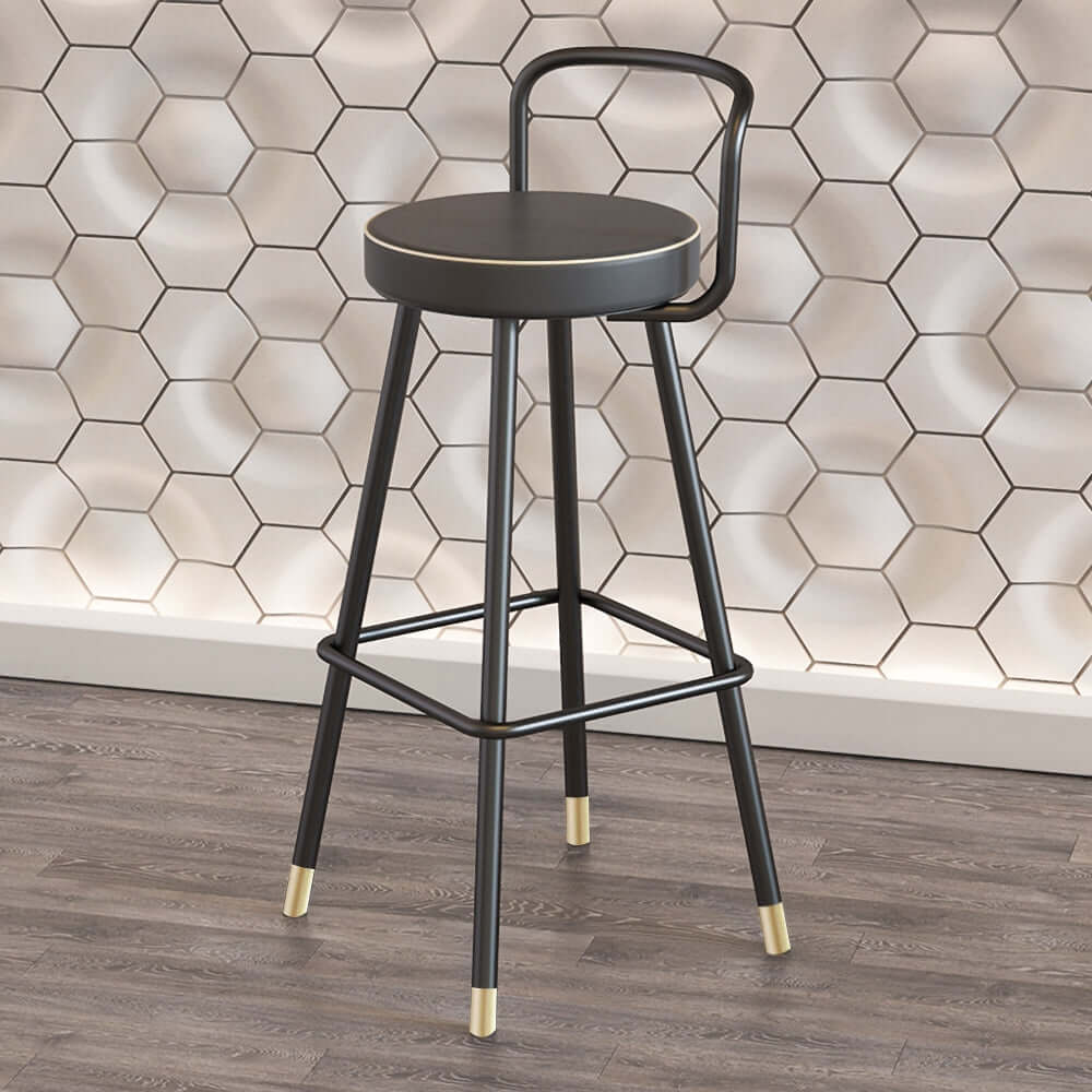 Modern Black Metal Bar Stool Set of 2 with Backrest & Footrest - PU Leather Upholstered Counter Height Stools for Kitchen Island, Breakfast Bar & Home Decor