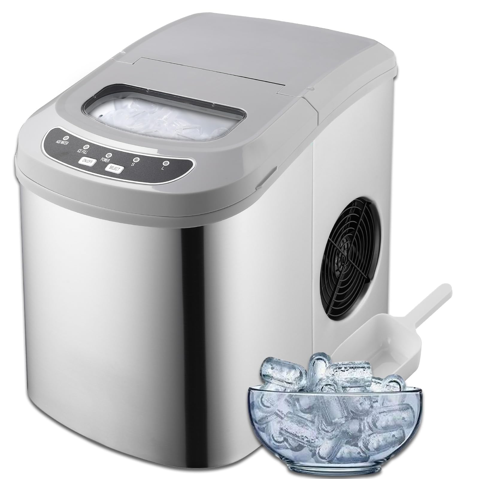 Fast Countertop Ice Maker - 9 Ice Cubes in 6 Minutes, 26Lbs/24H, Portable Ice Machine with Scoop & Basket, 2 Bullet Ice Sizes for Home, Kitchen, Bar, Camping, RV - Perfect for Parties, Drinks & Outdoor Adventures