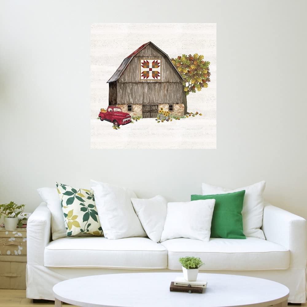 Fall Barn Quilt III Canvas Wall Art - 22x22 Inches Ready to Hang - Hand Painted by Artist Tara Reed - Perfect for Living Room, Bedroom, Office & More - Farmhouse Home Decor for Autumn & Thanksgiving