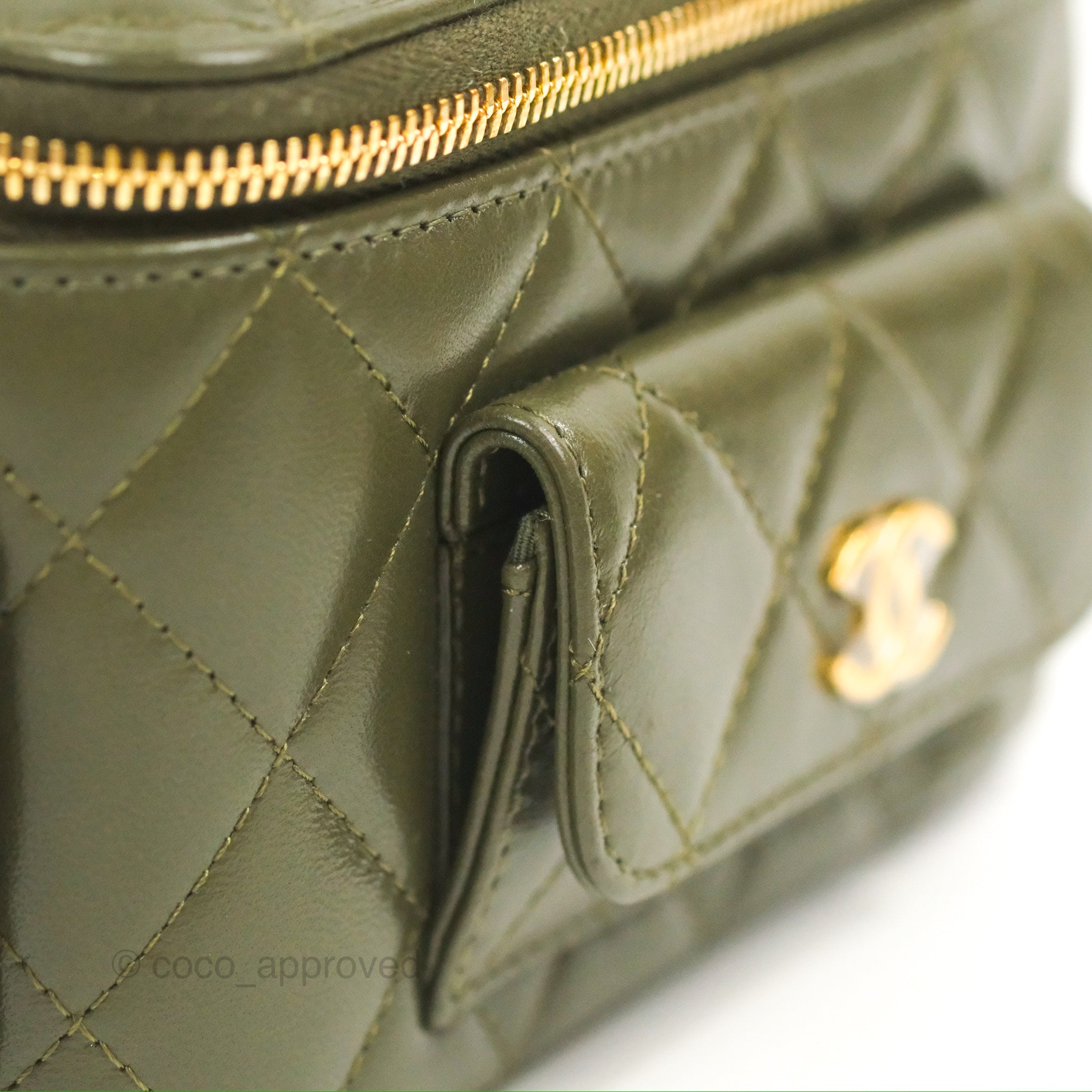 Chanel 22K Khaki Green Lambskin Cargo Pocket Top Handle Vanity Bag with Chain - Luxury Crossbody Purse for Women, Perfect for Date Night & Evening Events
