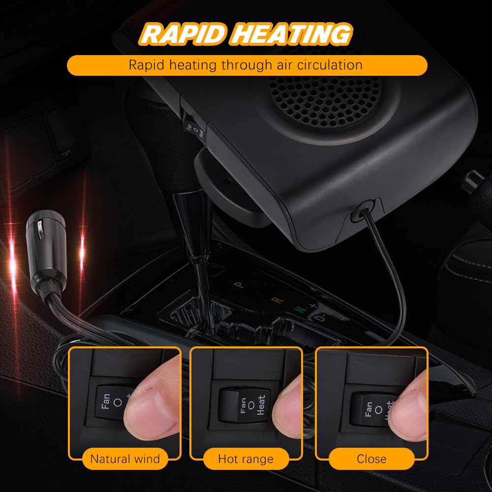 12V Portable Car Heater & Defroster - Fast Heating for Windshield Defogging - Ideal for Winter Driving