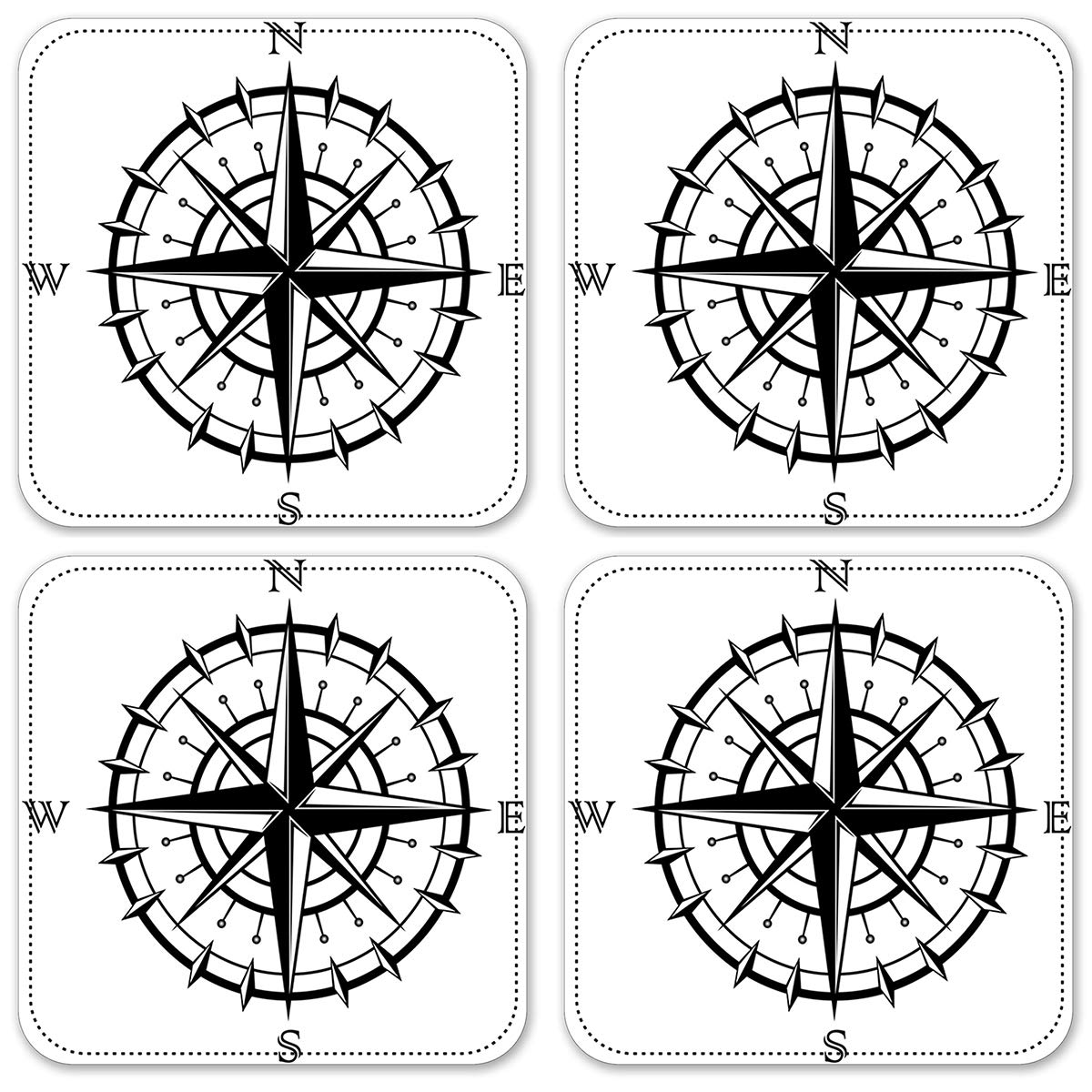 Premium Vinyl Drink Coasters Set of 4 - Non-Slip Compass Design - Waterproof & Durable Bar Accessories for Home, Office, or Restaurant Use
