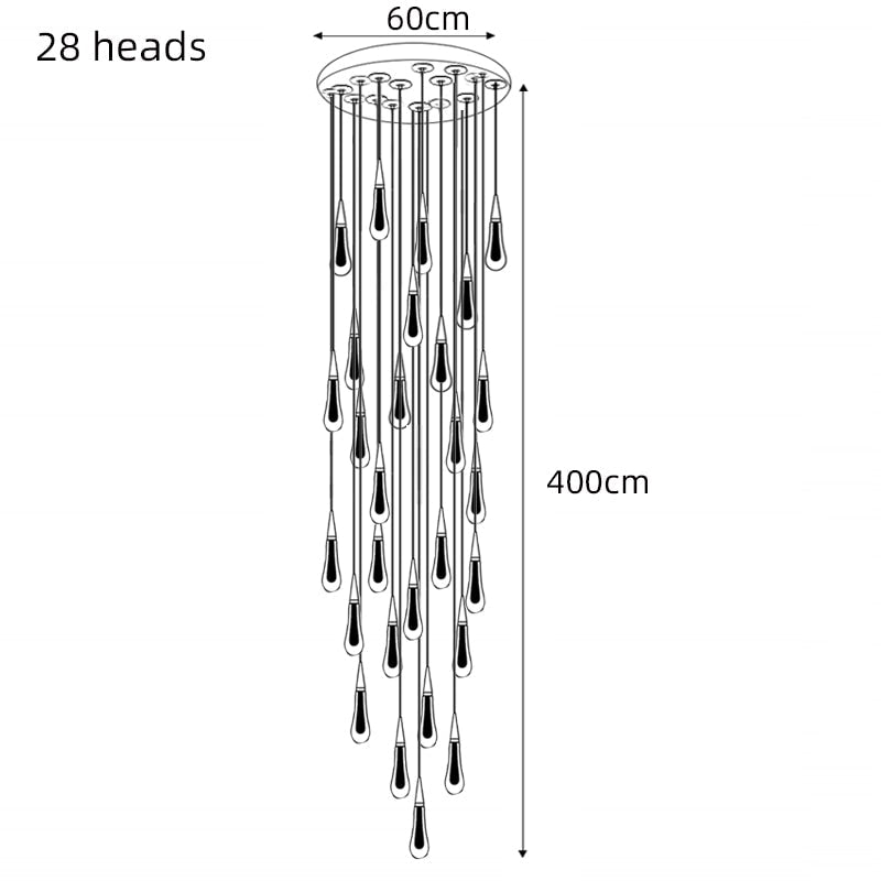 Crystal Drops Staircase Chandelier - Elegant Modern Lighting Fixture for Foyer, Stairwell & Grand Entryway Decor