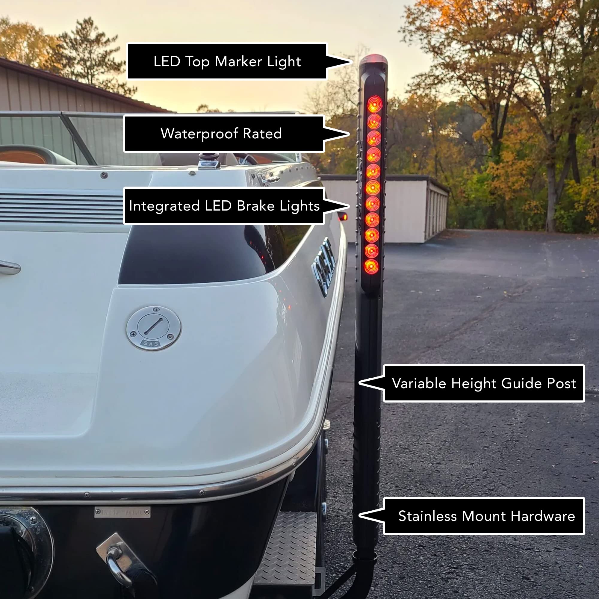 12V LED Waterproof Submersible Boat Trailer Lights Kit - Turn Signals, Running Lights & Brake Lights with Guide Post Poles (Black) | Durable Marine Lighting for Trailers, Boats & RV Safety