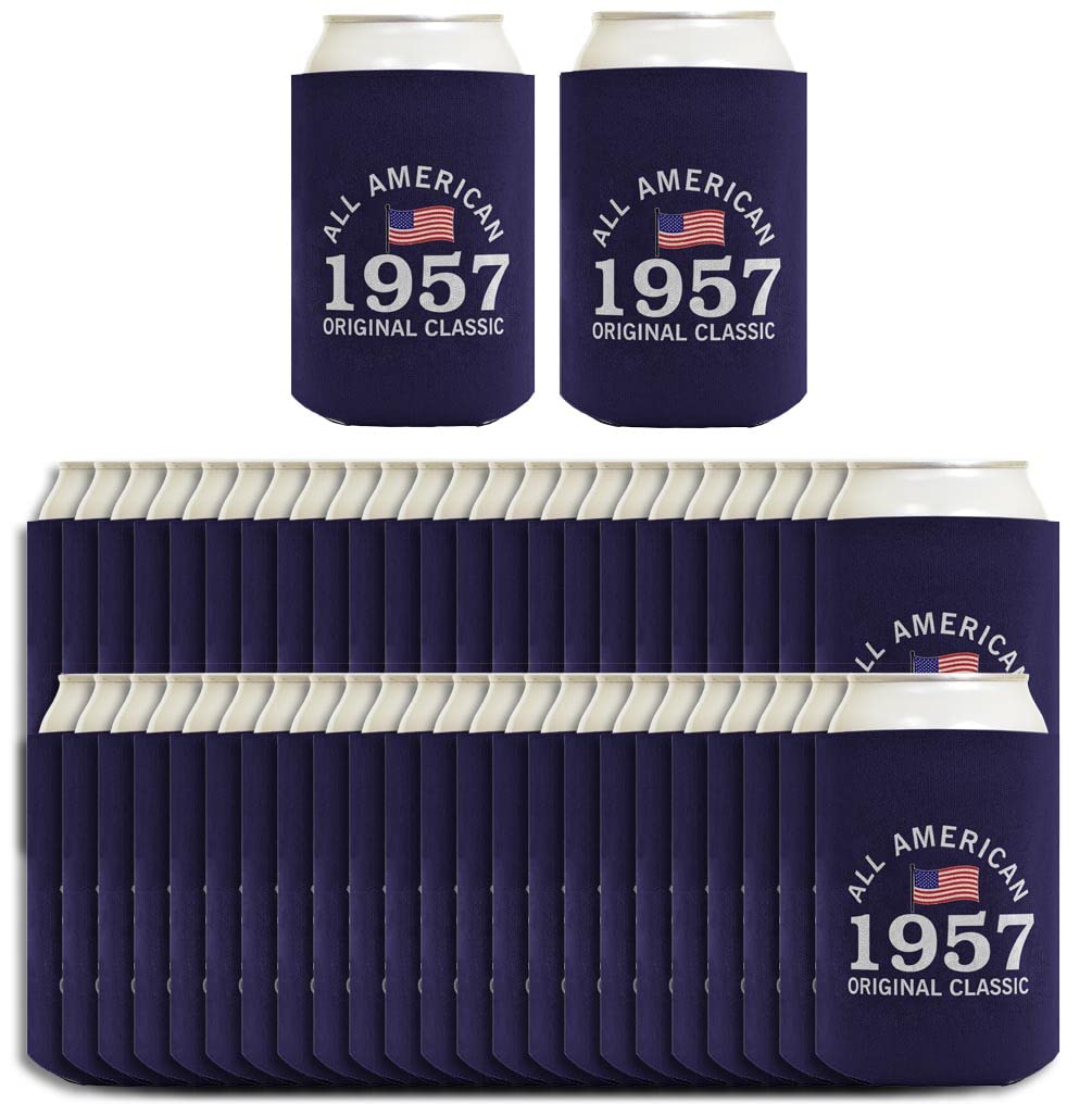 65th Birthday Party Supplies - All American 1957 Classic 96-Pack Can Coolers & Drink Coolers for Beer, Soda & Beverages - Perfect for Retro Themed Parties, BBQ, Picnics & Outdoor Events