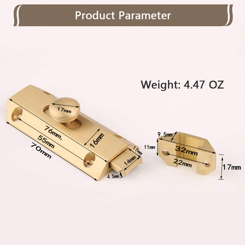 3 Inch Heavy Duty Brass Bolt Latch - Copper Security Slide Lock for Doors, Gates, Windows & Cabinets | Secure Storage Rooms, Bedrooms & Outdoor Gates | Durable Sliding Barrel Lock (Silver Finish)