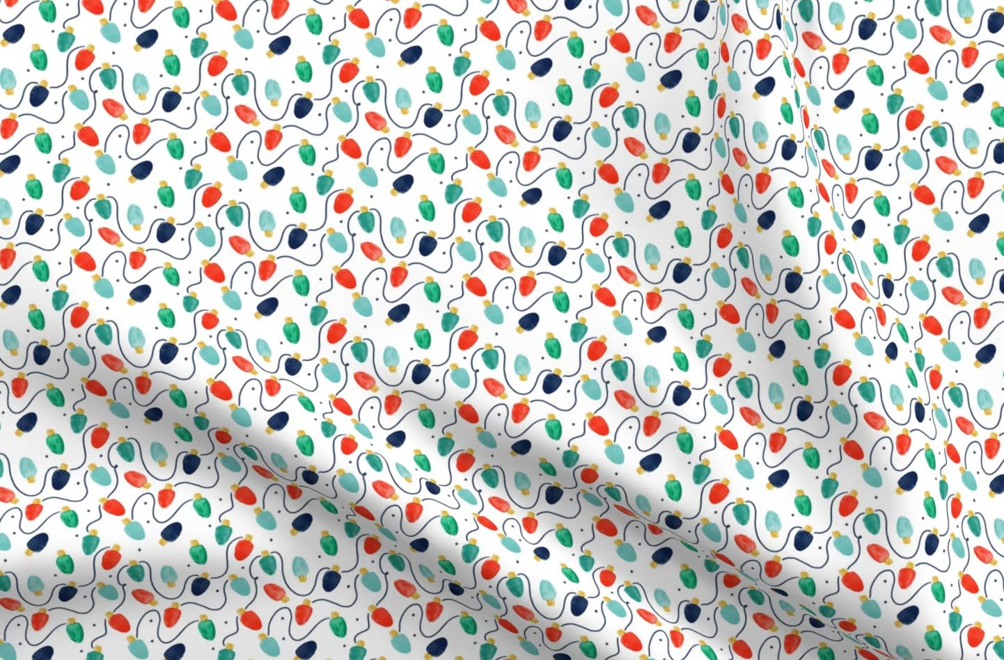 Small Christmas Lights Red String Lights Winter Holiday Printed Minky Fabric by The Yard - Soft Plush Fabric for Sewing Baby Blankets, Quilt Backing, DIY Crafts & Home Decor - Perfect for Holiday Projects & Cozy Winter Creations